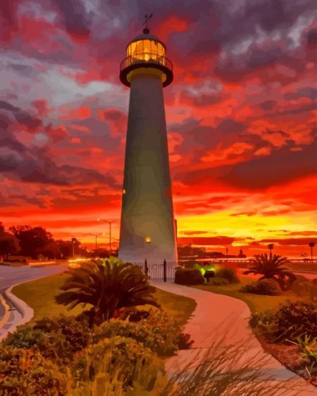 Sunset Biloxi Lighthouse Diamond Painting