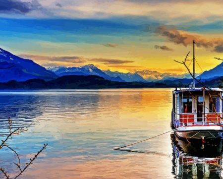 Sunset Over Zug Lake Diamond Painting