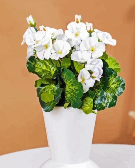 White Begonias Vase Diamond Painting