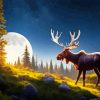 Wild Moose And Moon Diamond Painting