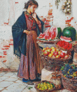 Young Lady Fruit Seller Diamond Painting