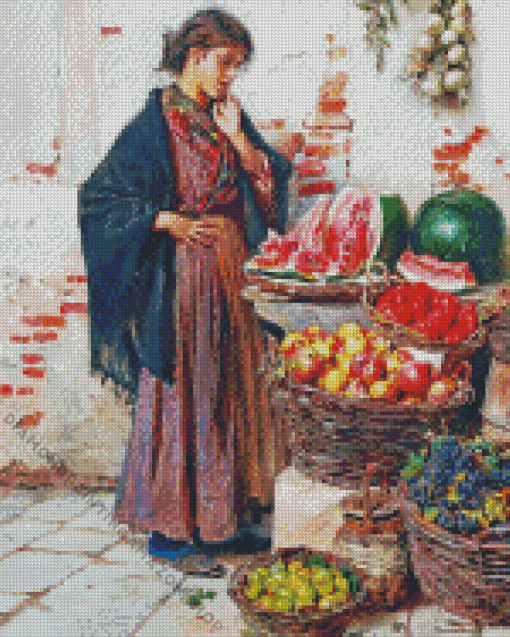 Young Lady Fruit Seller Diamond Painting