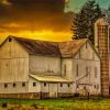 Barn With Silo At Sunset Diamond Painting