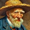 Old Man With Straw Hat Diamond Painting