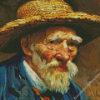 Old Man With Straw Hat Diamond Painting