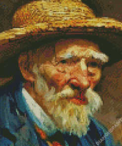 Old Man With Straw Hat Diamond Painting