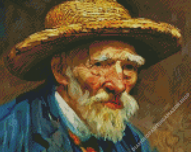 Old Man With Straw Hat Diamond Painting