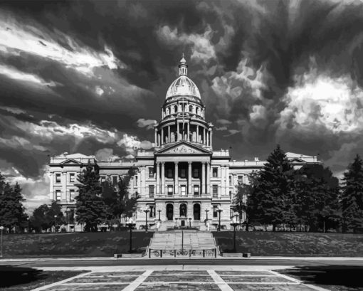 Black And White Colorado State Capitol Diamond Painting