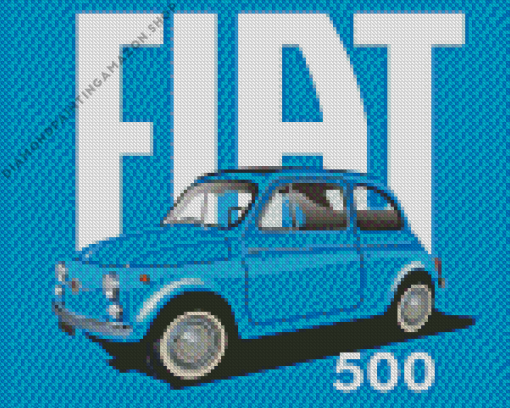 Blue Fiat 500 Car Poster Diamond Painting