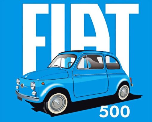 Blue Fiat 500 Car Poster Diamond Painting