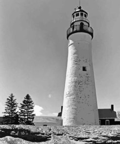 Black And White Fort Gratiot Lighthouse Diamond Painting