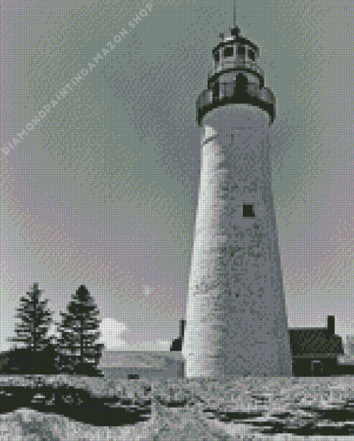 Black And White Fort Gratiot Lighthouse Diamond Painting