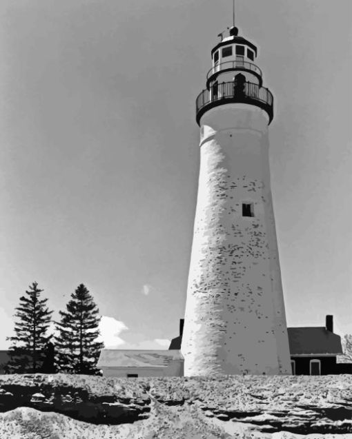 Black And White Fort Gratiot Lighthouse Diamond Painting