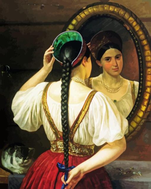 Woman Looking In A Mirror Diamond Painting