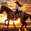 Cowgirl On Horse At Sunset Diamond Painting