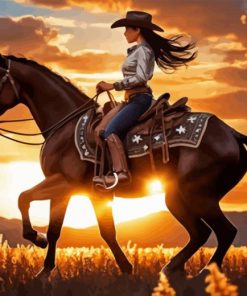 Cowgirl On Horse At Sunset Diamond Painting