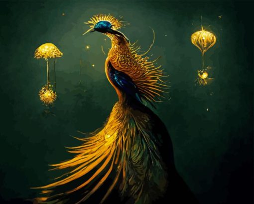 Golden Peacock Diamond Painting