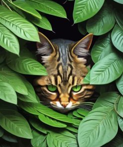 Cat Behind Leaves Diamond Painting