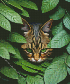 Cat Behind Leaves Diamond Painting