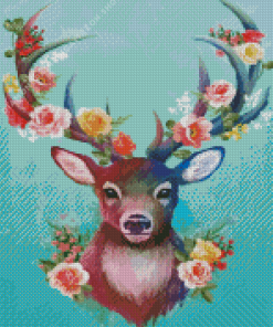 Spring Flowers Deer Diamond Painting