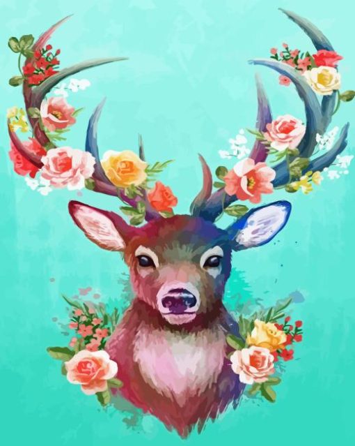 Spring Flowers Deer Diamond Painting