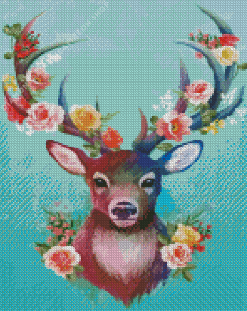 Spring Flowers Deer Diamond Painting