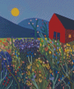 Flowers And Barn Diamond Painting