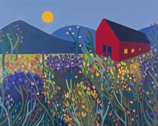 Flowers And Barn Diamond Painting