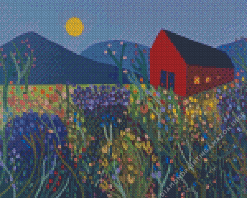 Flowers And Barn Diamond Painting