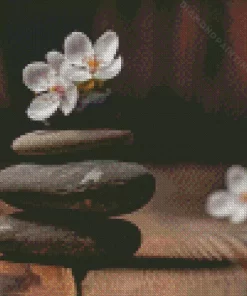 Flowers On Zen Stones Diamond Painting