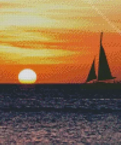 Boat In Sunset Diamond Painting