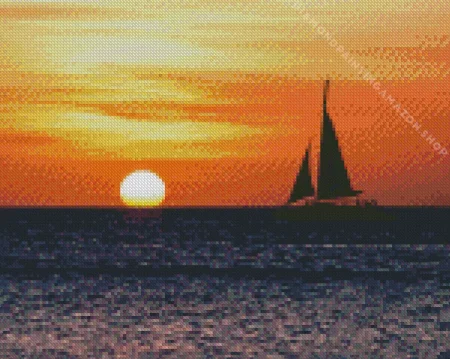 Boat In Sunset Diamond Painting
