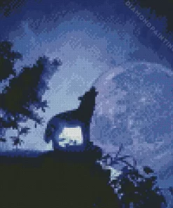 Wolf With Moon Diamond Painting