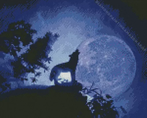 Wolf With Moon Diamond Painting