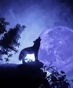 Wolf With Moon Diamond Painting