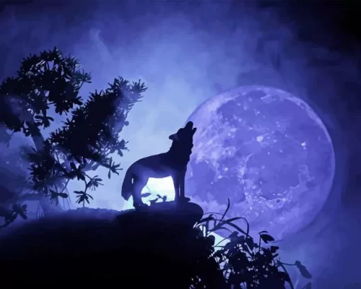 Wolf With Moon Diamond Painting