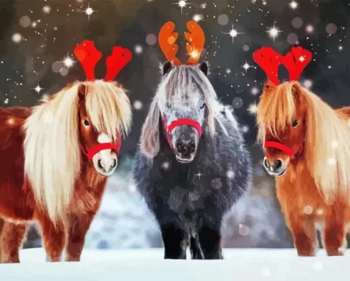 Christmas Ponies Diamond Painting