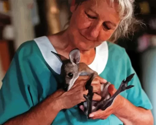 Woman With Kangaroos Diamond Painting