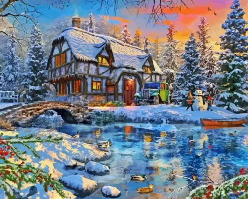 Winter Cottage Diamond Painting