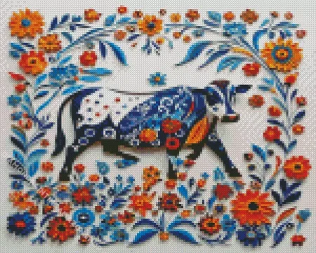 Folk Cow Diamond Painting