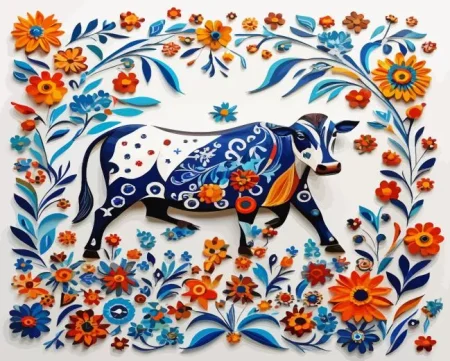 Folk Cow Diamond Painting
