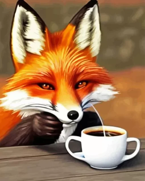 Fox With Coffee Diamond Painting