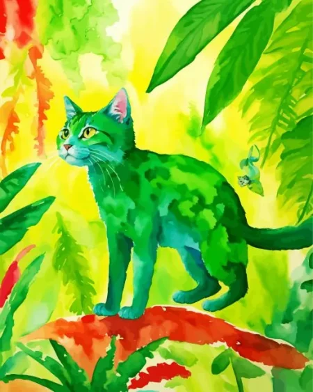Green Cat Diamond Painting