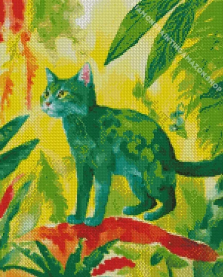 Green Cat Diamond Painting