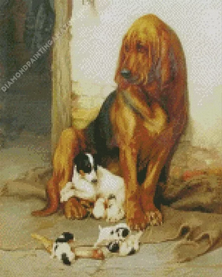 Bloodhound And Puppies Diamond Painting