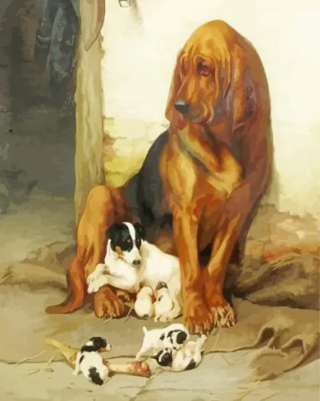 Bloodhound And Puppies Diamond Painting