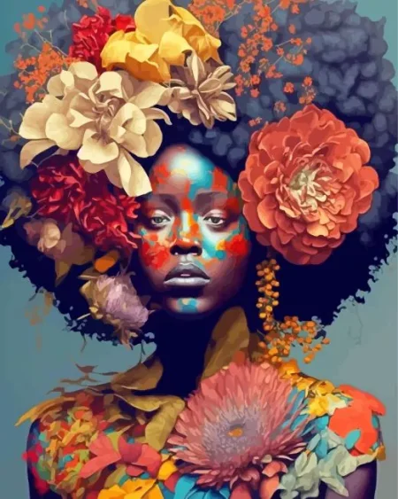 Afro Woman Flowers Diamond Painting