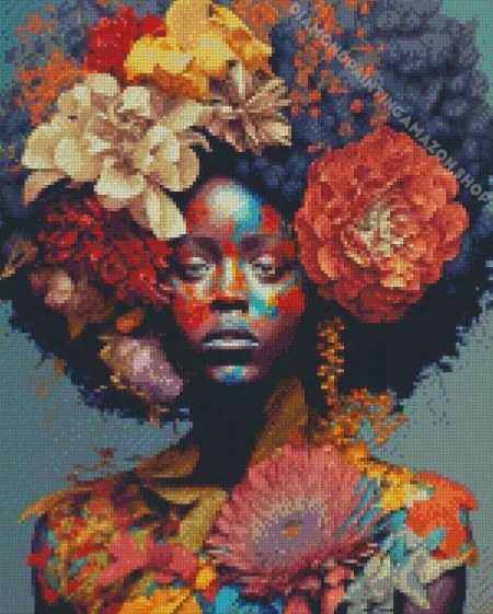 Afro Woman Flowers Diamond Painting