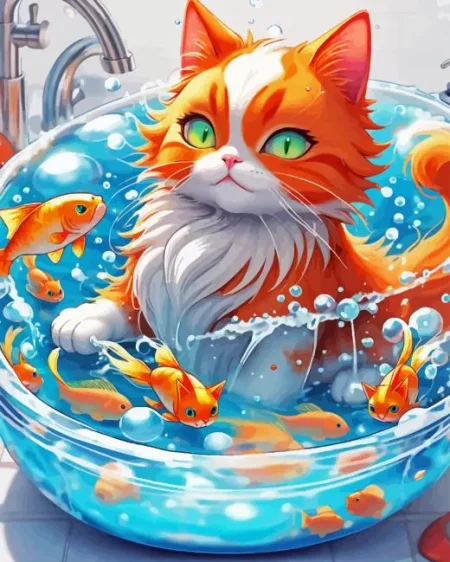 Cat Taking Bath Diamond Painting