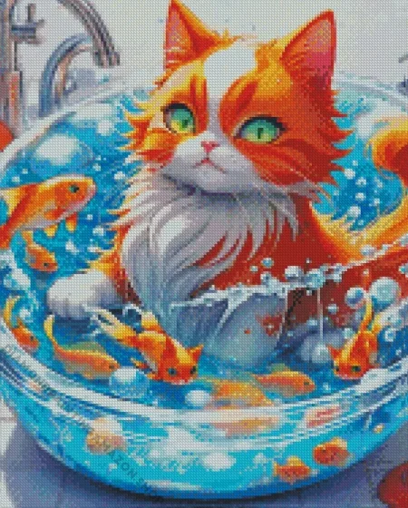 Cat Taking Bath Diamond Painting
